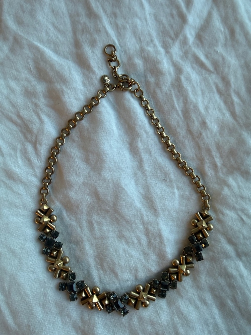 J. Crew Gold and Crystal Floral Cluster Necklace
